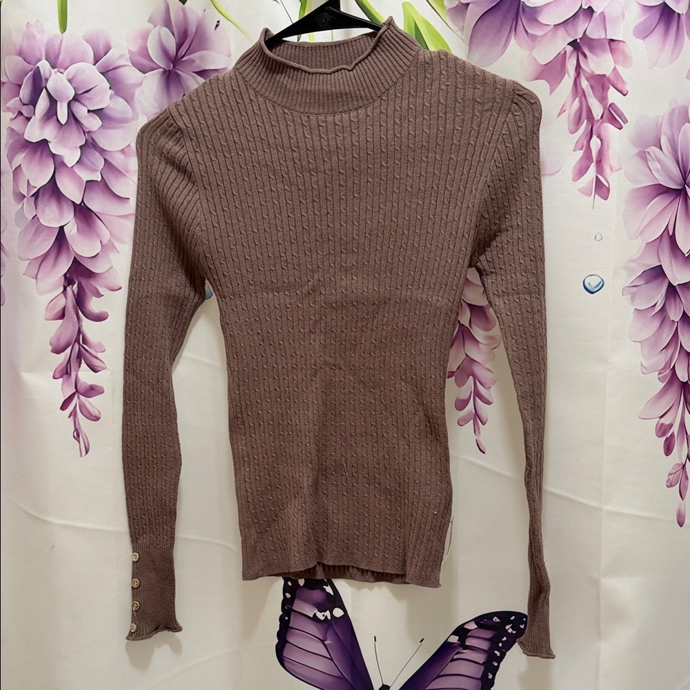 Aritzia Taupe Ribbed Knit Top